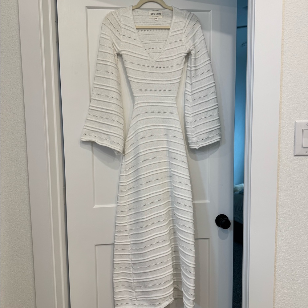 Selfie Leslie White Knitted Dress with Bell Sleeves
